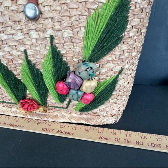 Vintage Rattan Large Beach Bag Woven Utility Grocery Reusable Book Bag Travel - Picture 8 of 10